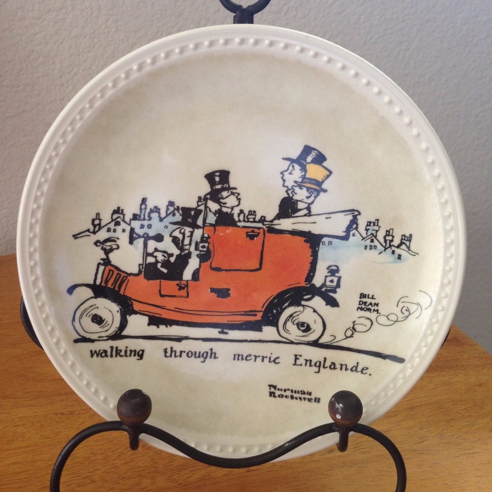 Vintage Newell Pottery Walking Through Merrie Englande Rockwell On Tour Plate